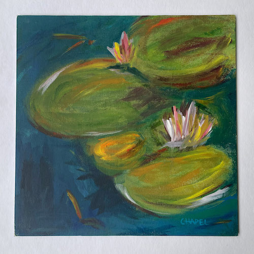 painting of lily pads photo taken in overcast lighting showing even lighting and color