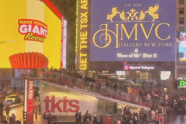 image of the HMVC Gallery display in Times Square, New York