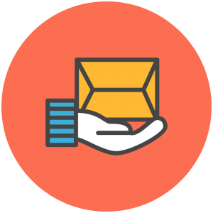 Hand icon with an envelope in the palm.