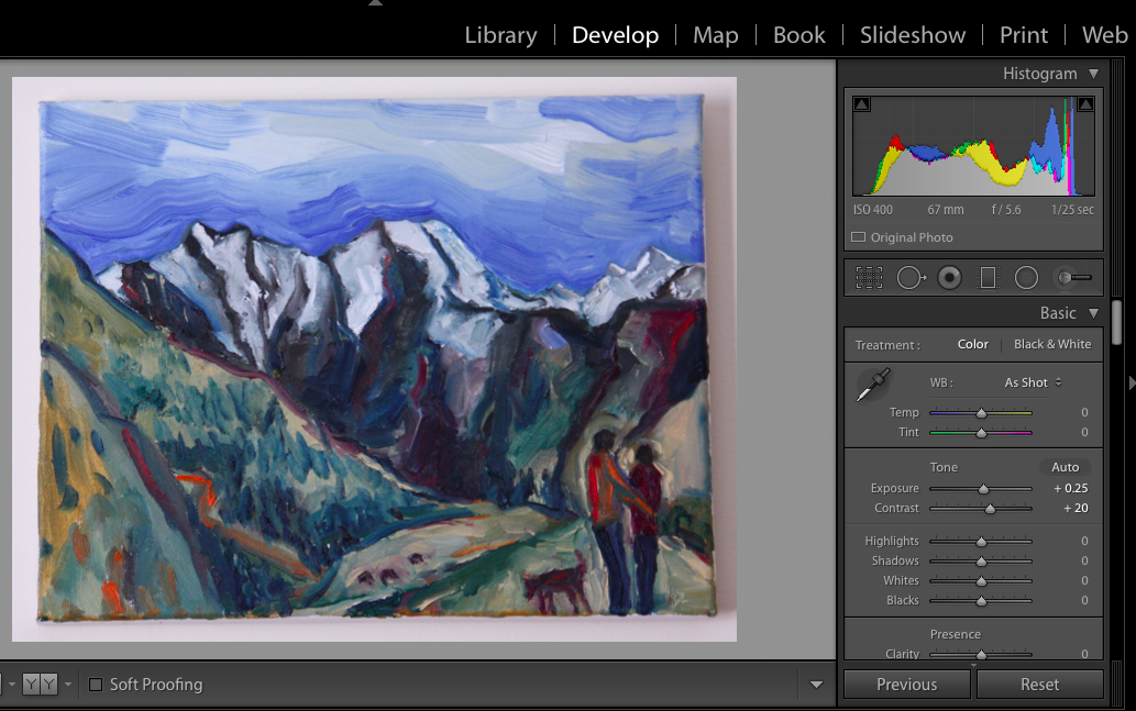 Screenshot of Photo of Paining opened in Lightroom with color toggles to the right.