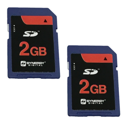 two small memory cards with 2GB text on white background