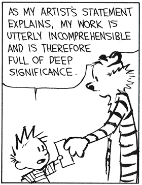 Calvin and Hobbes cartoon. The cat is taking a paper from the boy and text reads