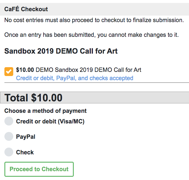 screenshot of checkout process on cafe