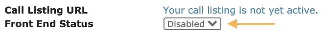 Screenshot of the Front End Status which will publish the call on CaFE.