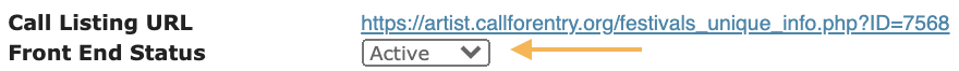 Screenshot of the Front End Status which will publish the call on CaFE.