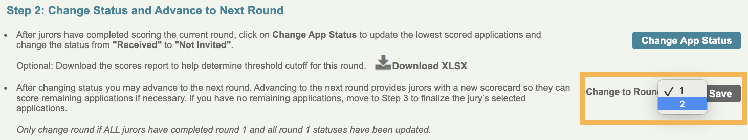 Screenshot of the jury round option - it is a drop down with various numbers in it.