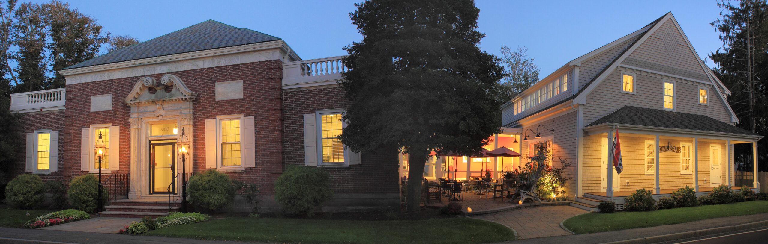 Exterior of the cultural center of cape code at night.