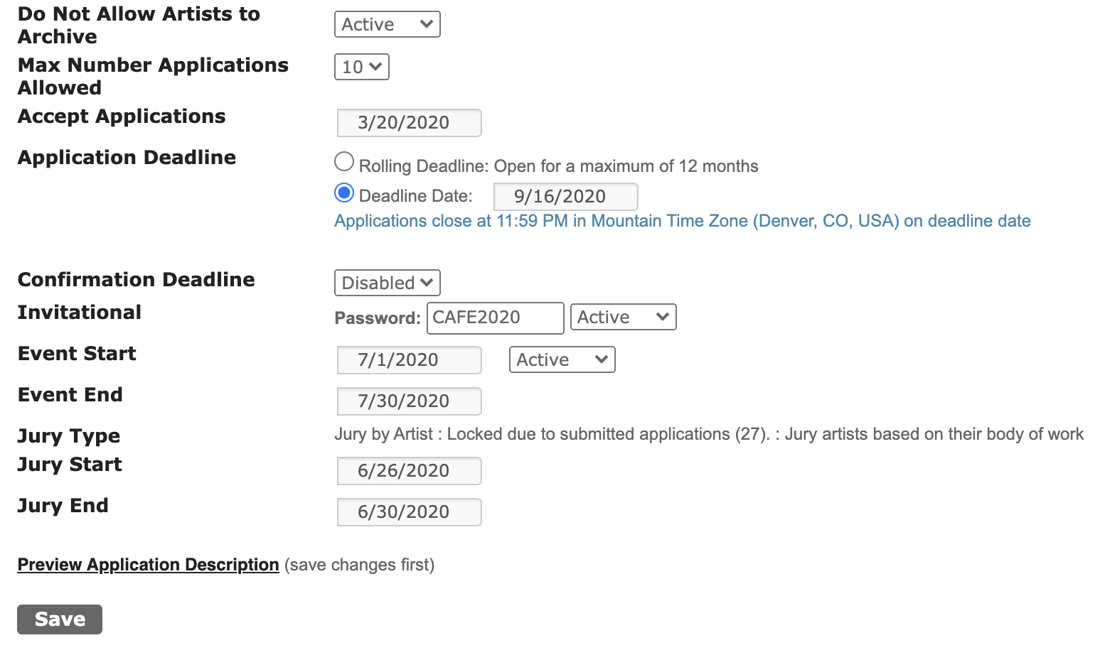 Screenshot of the final section of the Event Information that highlights the key dates to set for the call and additional settings.