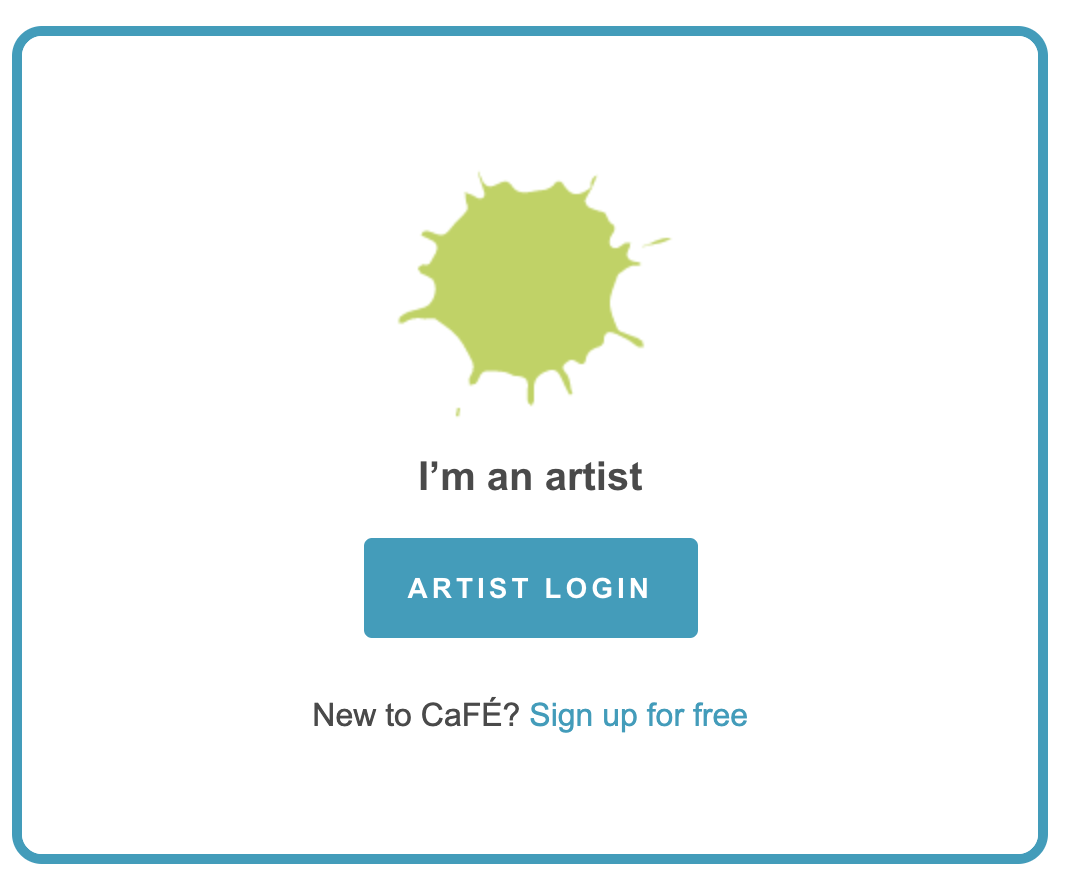 Screenshot of the login page where users can click the Artist Login button to be directed to the login