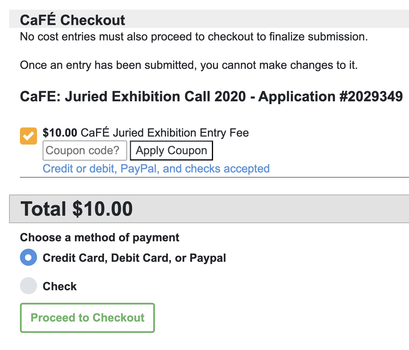 screenshot of checkout process on cafe