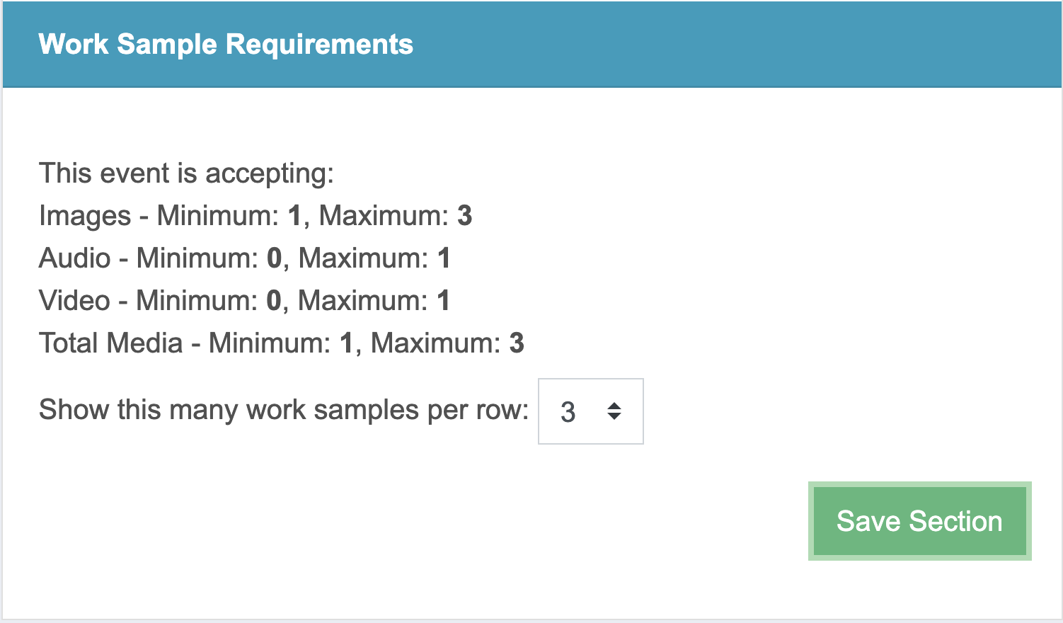 Screenshot of the work sample requirements for applicants.