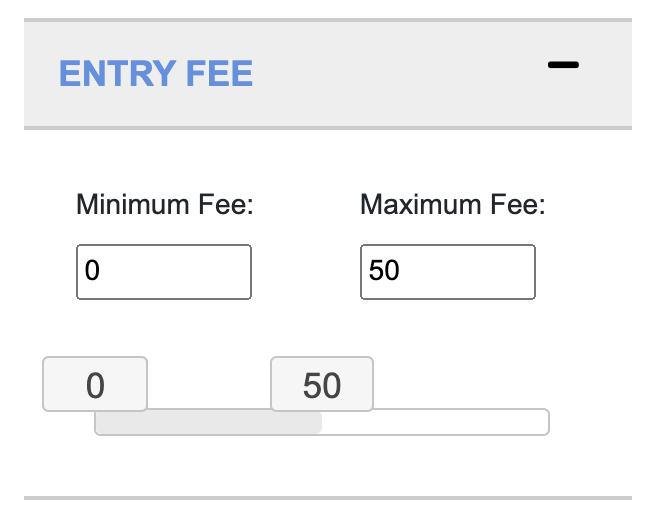 Screenshot of Filter by Entry Fee