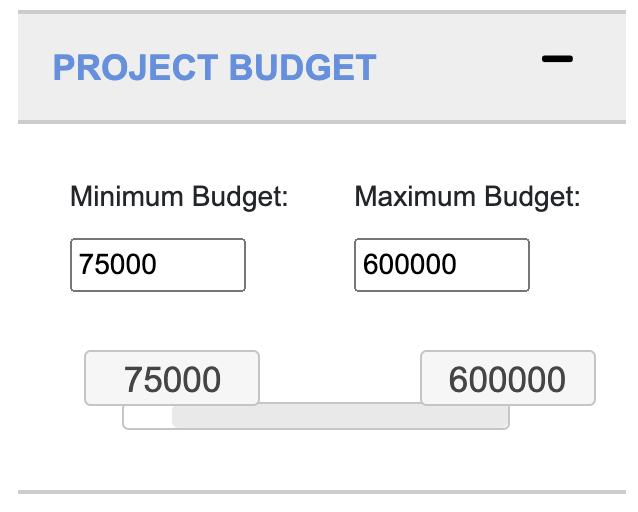 Screenshot of Filter by Project Budget