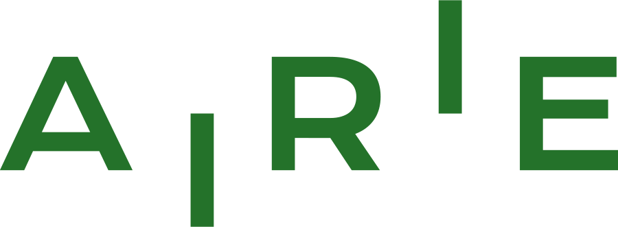 AIRIE Logo - Green letters spelling AIRIE in a sideways s shape in a sans serif font