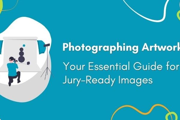 Graphic with text, Photographing Artwork: Your Essential Guide for Jury-Ready Images complete with an icon of a person photographing a sculpture
