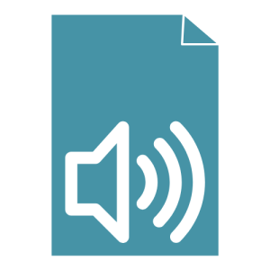 blue icon of a piece of paper with a volume icon depicting an audio file upload to the portfolio