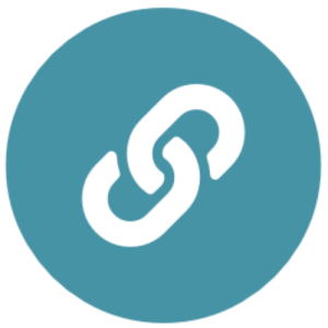 blue circle with a white chainlink symbol depicting adding a website link to the portfolio