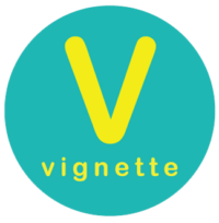 Texas Vignette Logo with teal circle and yellow 