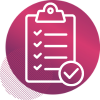 pink circle with an icon of a checklist on a clipboard