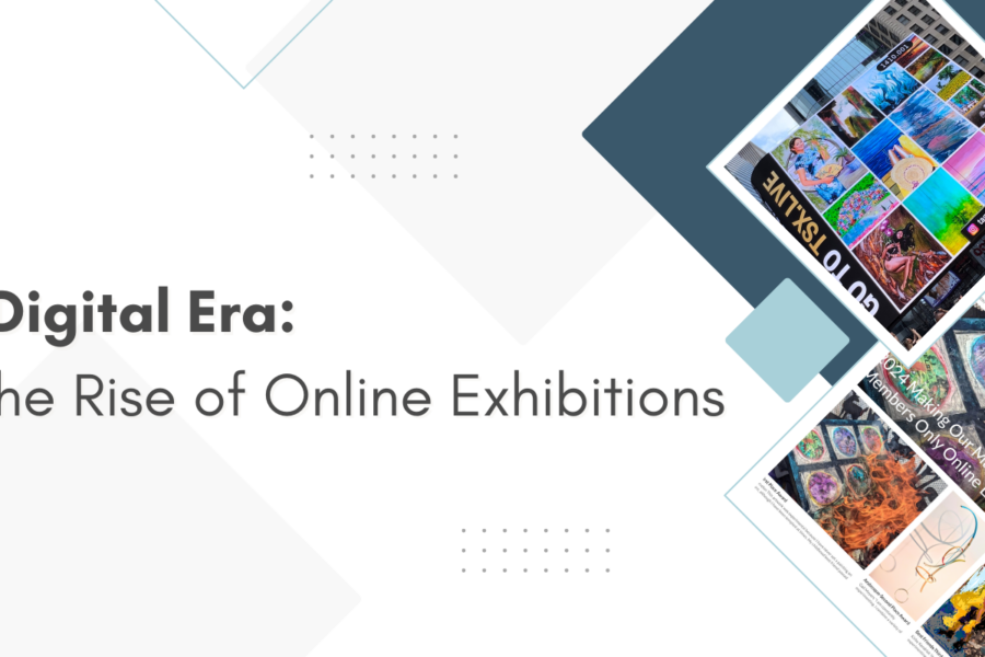 Decorative graphic with the CaFE logo, blog post title, and images of online exhibitions