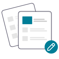 Graphic of two papers and a pencil icon